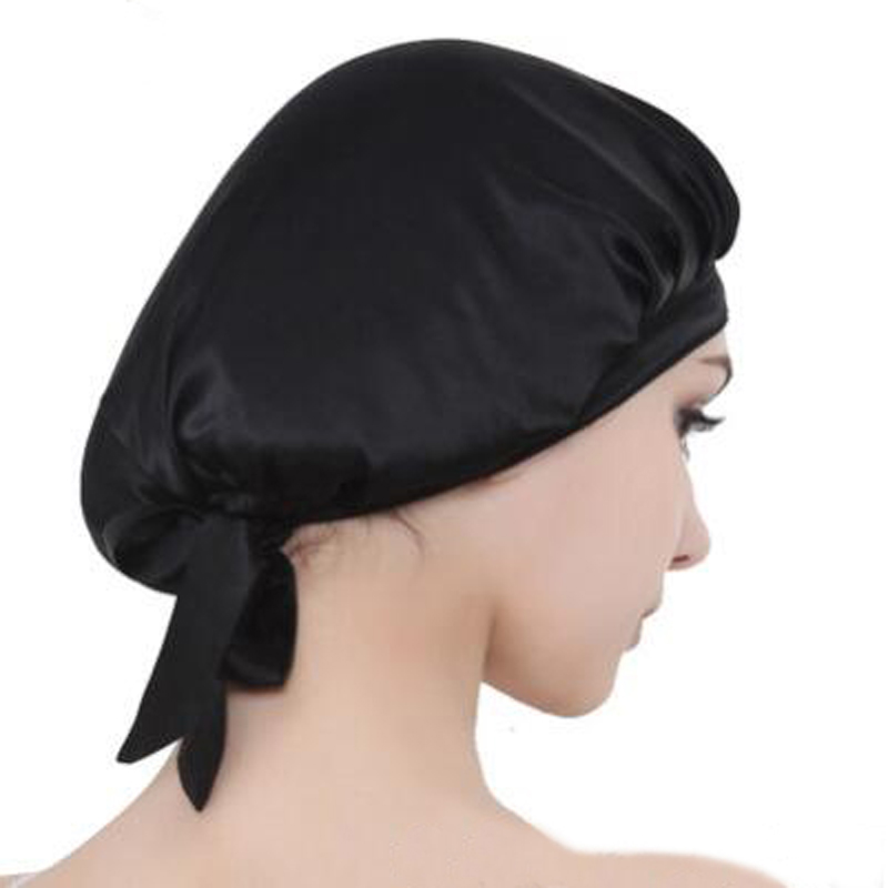 여자 여자 긴 머리 관리 간단한 패션 뽕나무 실크 새틴 모자 모자 밤 잠자는 모자 실크 모자 홈 욕실 용품